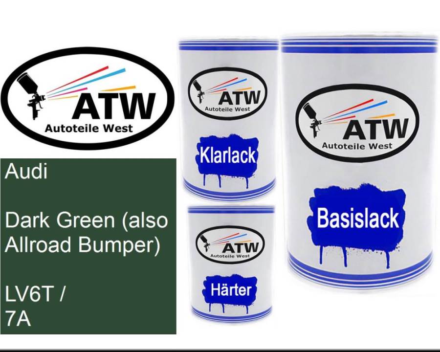 Audi, Dark Green (also Allroad Bumper), LV6T / 7A: 500ml Lackdose + 500ml Klarlack + 250ml Härter - Set, von ATW Autoteile West.